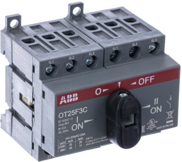 Реверсивный рубильник OT25F3С до 25А 3х-полюсный для установки на DIN-рейку или монтажную плату (с резерв. ручкой), 1SCA104863R1001 в Петрозаводске Реверсивный рубильник OT25F3С до 25А 3х-полюсный для установки на DIN-рейку или монтажную плату (с резерв. ручкой), 1SCA104863R1001 в Петрозаводске