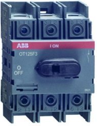 Рубильник OT125F3 до 125А 3х-полюсный для установки на DIN-рейку или монтажную плату (с резерв. ручкой), 1SCA105033R1001