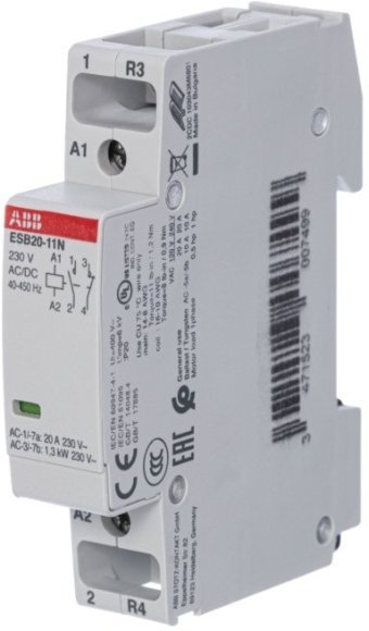Модульный контактор ABB ESB20 1НО+1НЗ 20А 230В AC/DC, 1SBE121111R0611 в Петрозаводске